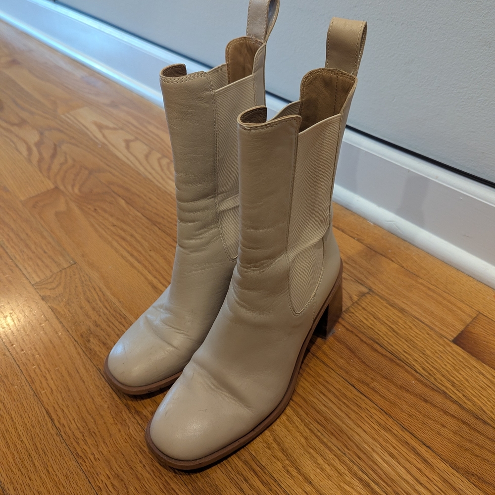 & Other Stories Heeled Cream Leather Boots